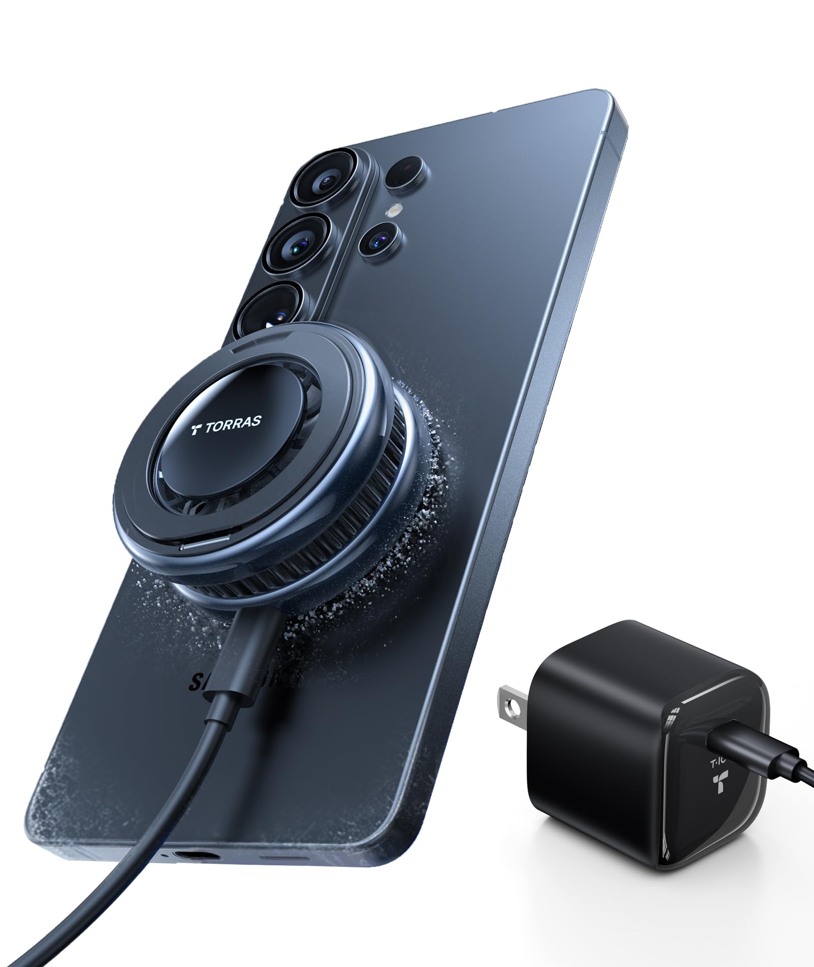 TORRAS Ostand PolarCircle ワイヤレス充電器【Qi2.2 25W急速・瞬間冷却】 ペルチェ素子 MagSafe充電器 冷却ファン搭載 360°回転スタンド 置くだけ iPhone17/16/ Galaxy S26 Ultra PSE認証済み 出張·旅行·オフィスに最適 (ブラック)