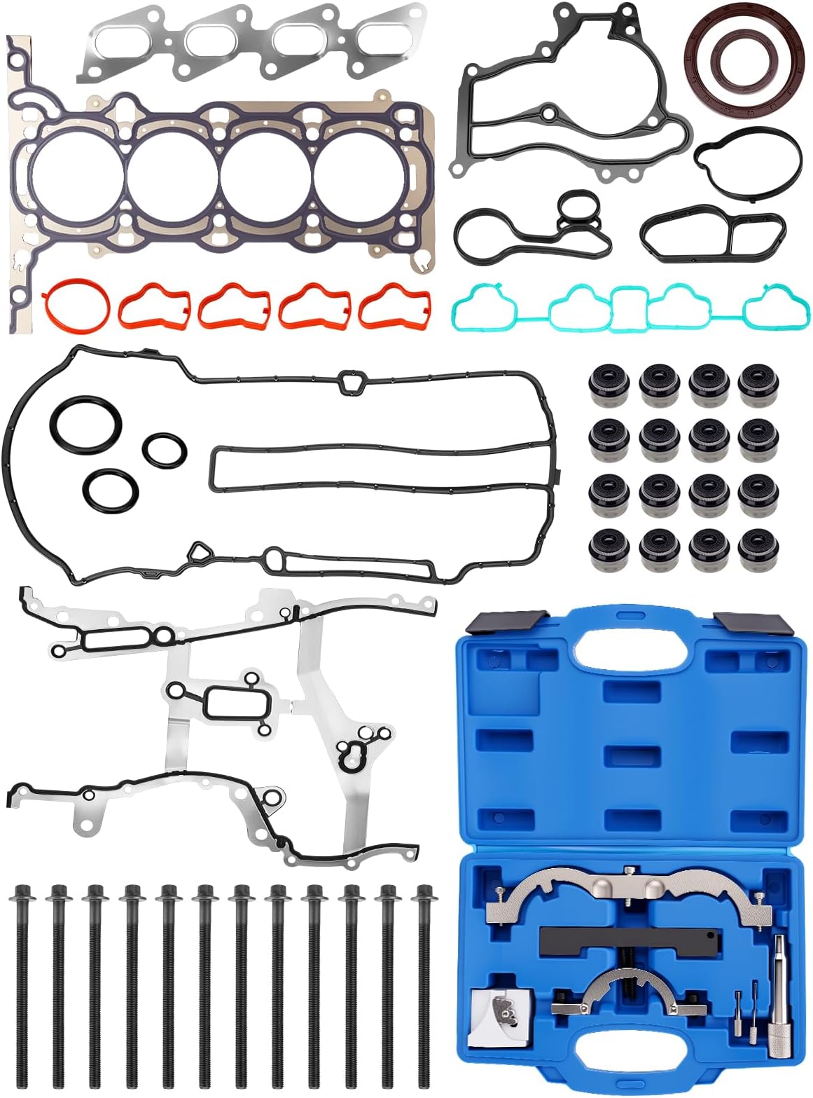 1.4 Engine Cylinder Head Gasket Set with ES72474 Bolts & Turbo Engine Timing Tool Kit Compatible with 2011-2015 Chevrolet Chevy Cruze 1.4L, Full Engine Gasket Kit Replace# HS54898, HS26540PT-1