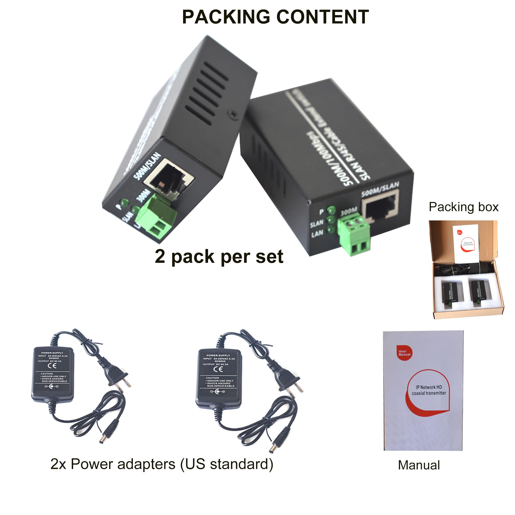 Lot de 2 rallonges Ethernet IP sur paire torsadée jusqu'à 300 m, câble réseau Ethernet sur RJ45 Cat5/6 jusqu'à 500 m pour caméras IP réseau HD