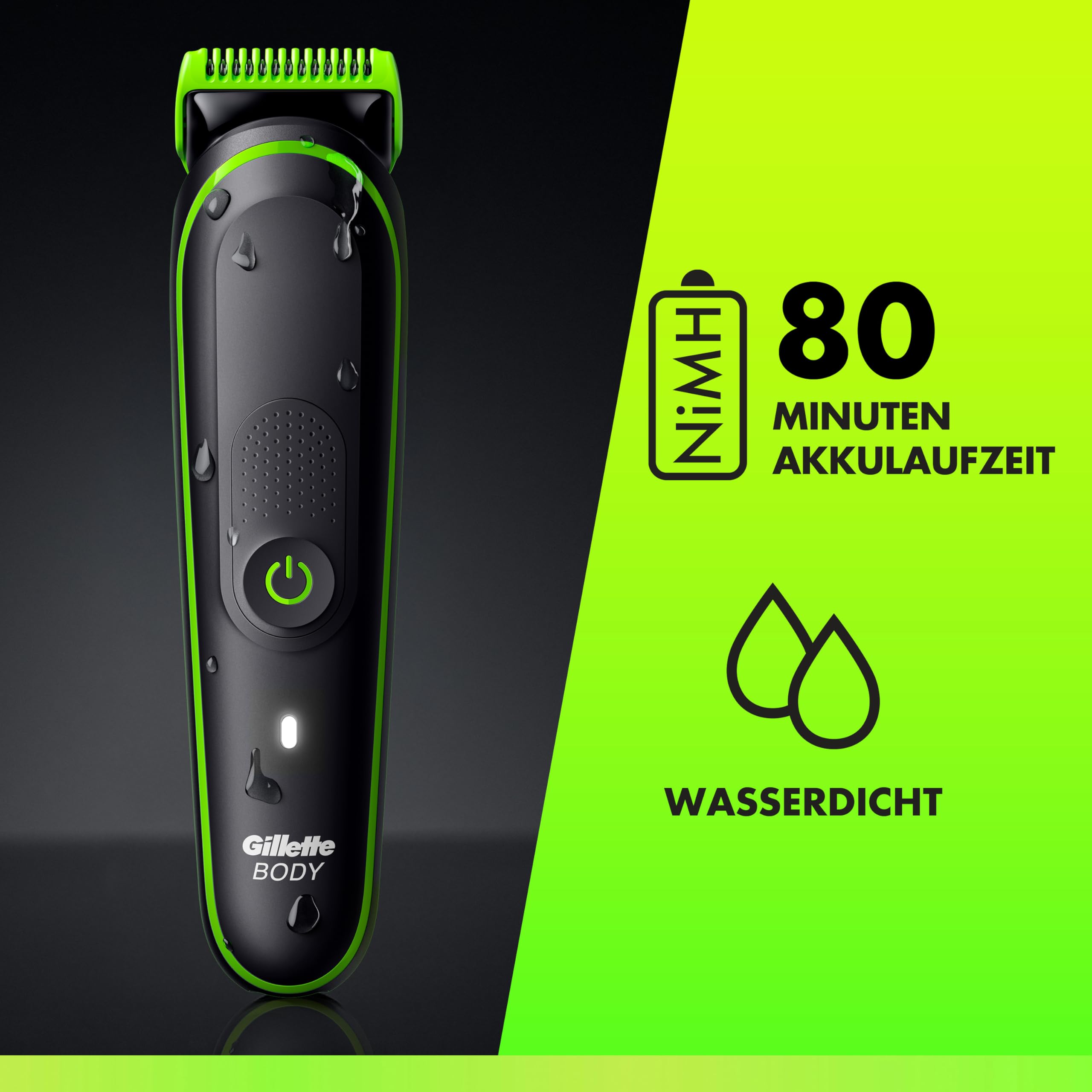 GilletteLabs i3 Body + Intimate Trimmer Herren mit SkinFirst-Technologie — Intimrasierer Mann für Körper & Intimbereich, Wasserdichte — Schwarz/Grün
