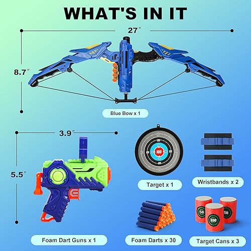 Miniatura 4 de TOY Life Juguetes de arco y flecha para niños con luces LED, 2 objetivos y pistola de juguete de dardos de espuma, juego de disparos, juegos de