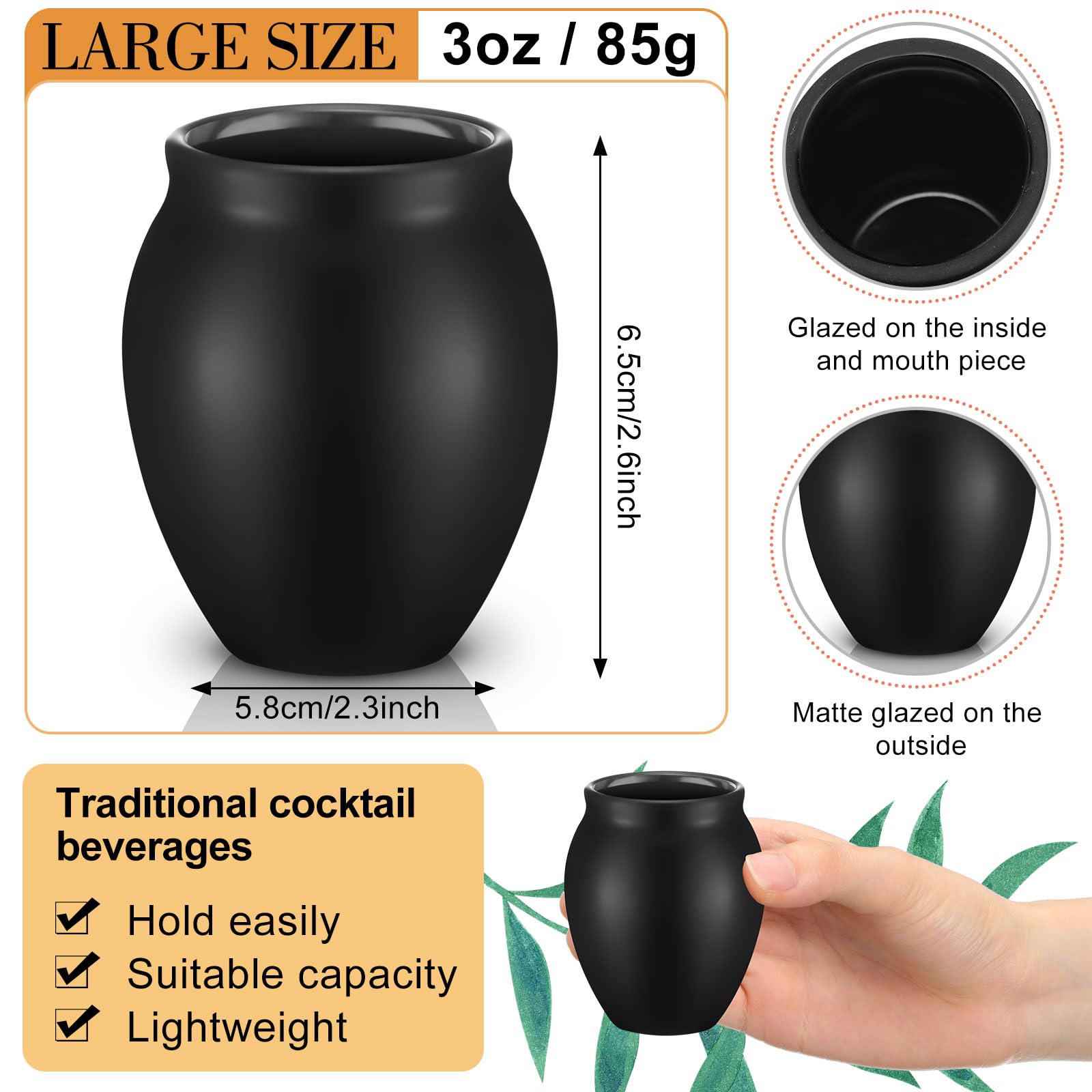 Gejoy Cantaritos De Barro Mini-Mexikanische Tonbecher, 85 g, Schwarz, 24