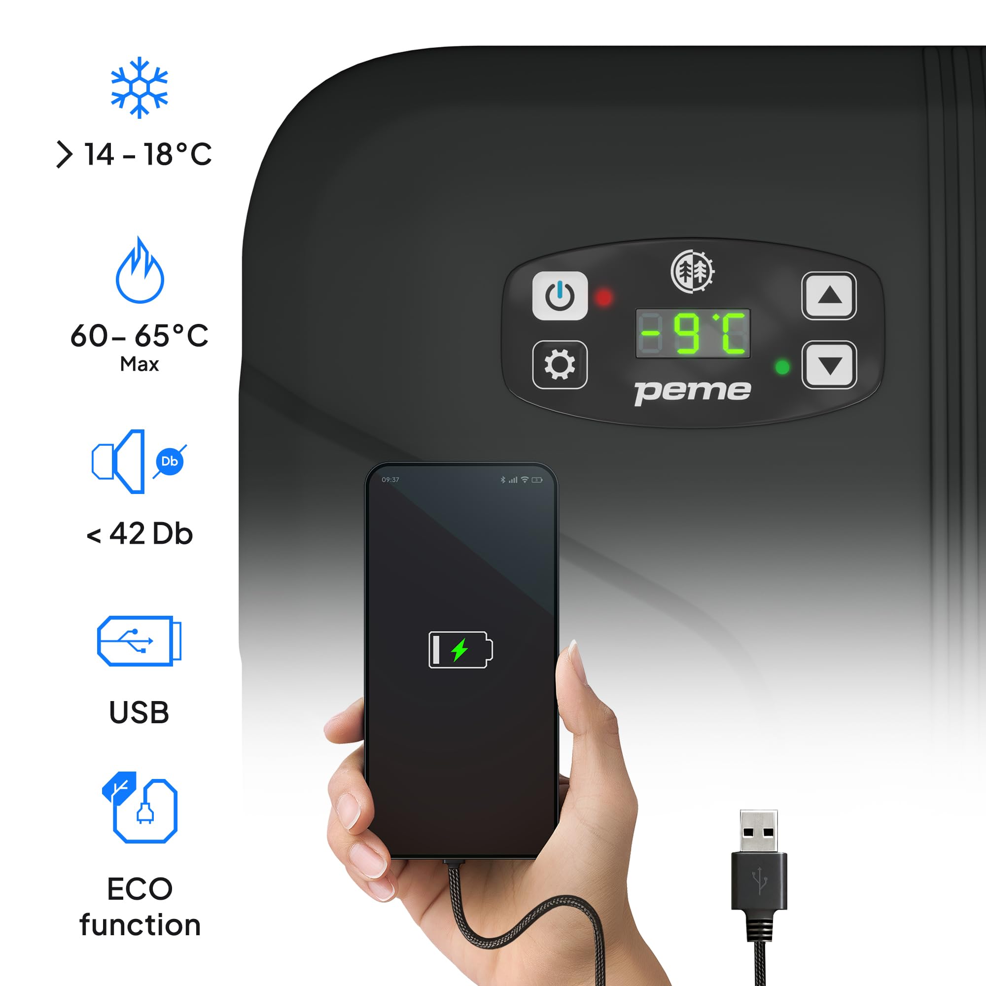 peme Kühlbox Auto Elektrisch für Camping Kühlschrank Elektrische Kühltruhe Groß Autokühlschrank Cool Box Cooler Gefrierbox mit Strom und Steckdose Car Fridge Tiefkühlbox 12V 230V 22,9L – Essential