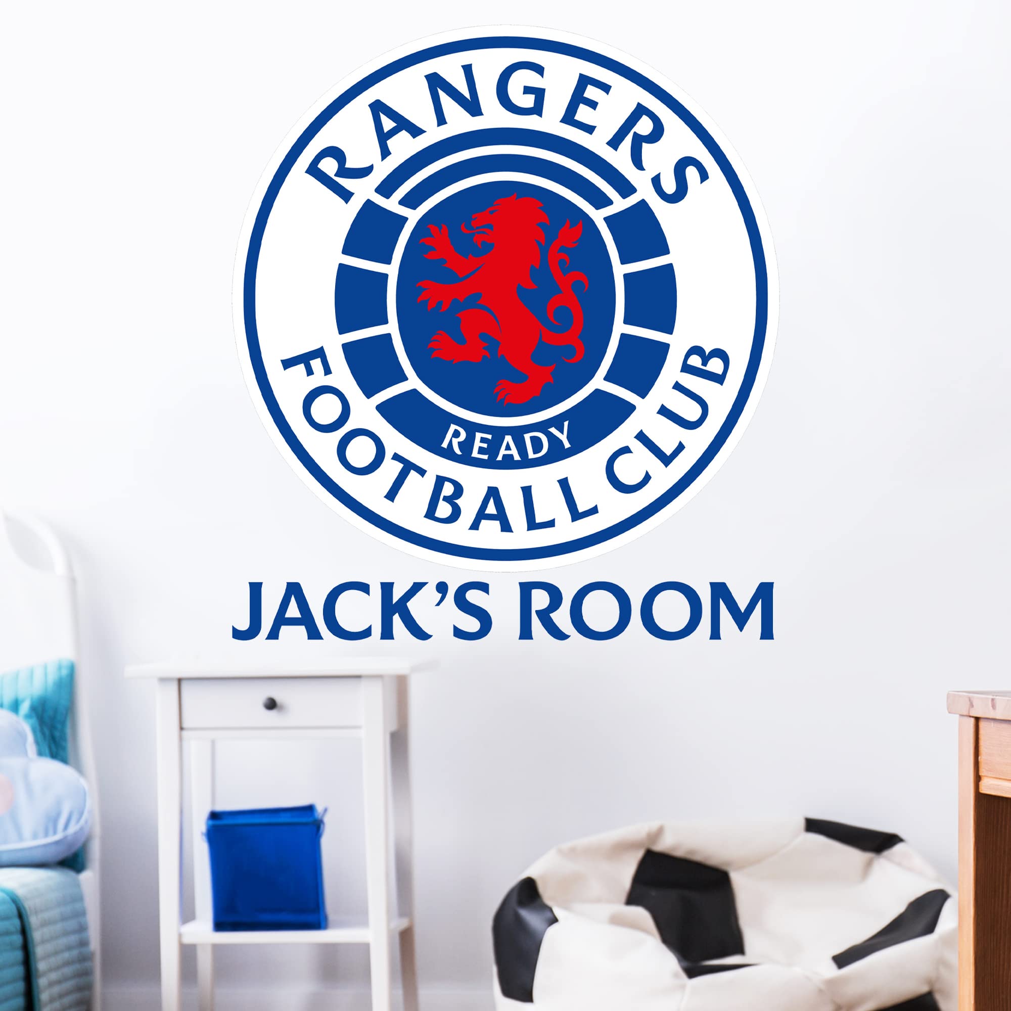 Themed Blue Rangers Wall Sticker - Crest And Personalised Name Football Art (60Cm Width X 60Cm Height)