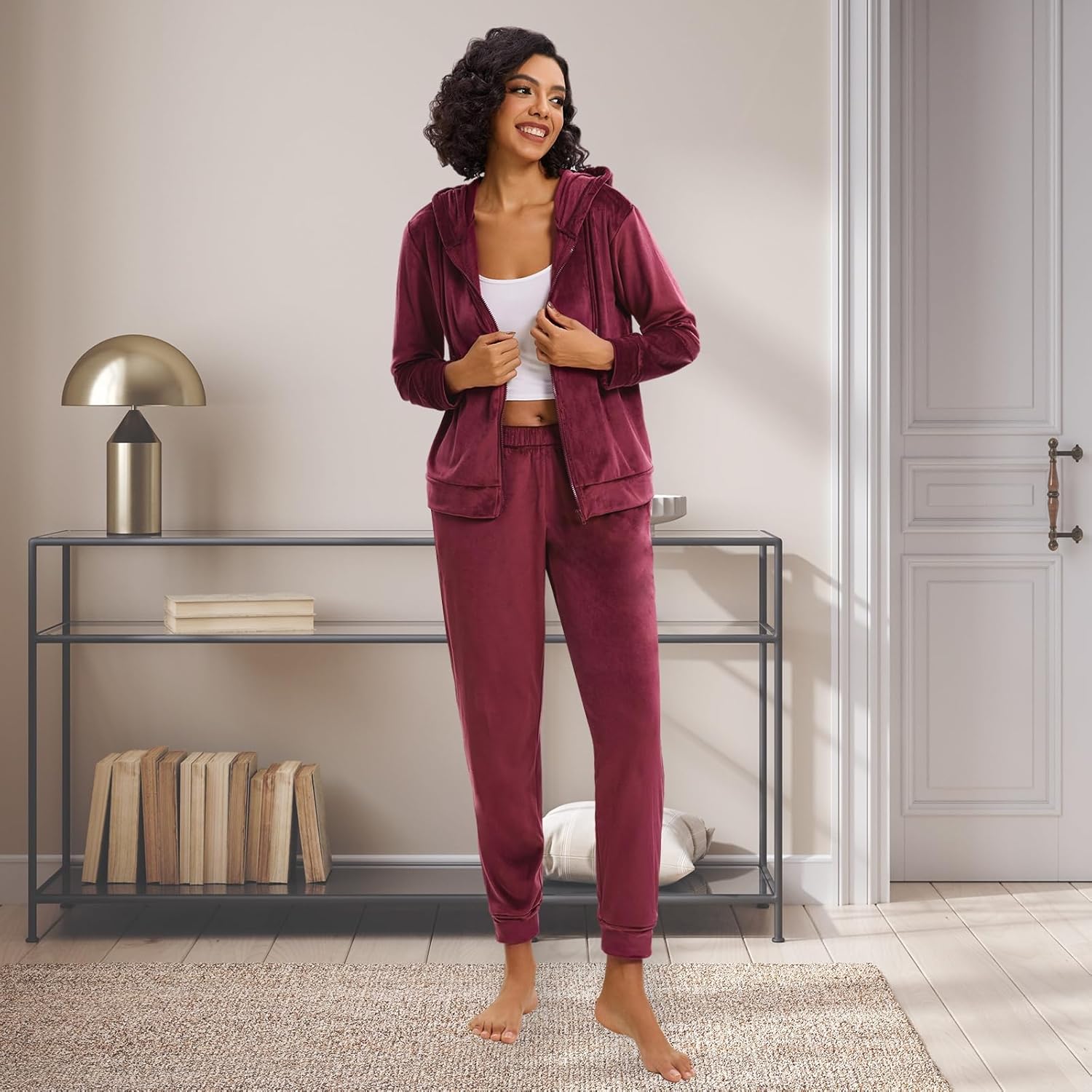 Women's Velour Sweatsuit Set 2 Piece Tracksuit Outfit Full Zip Velvet Jogging Suit ... - Image 6