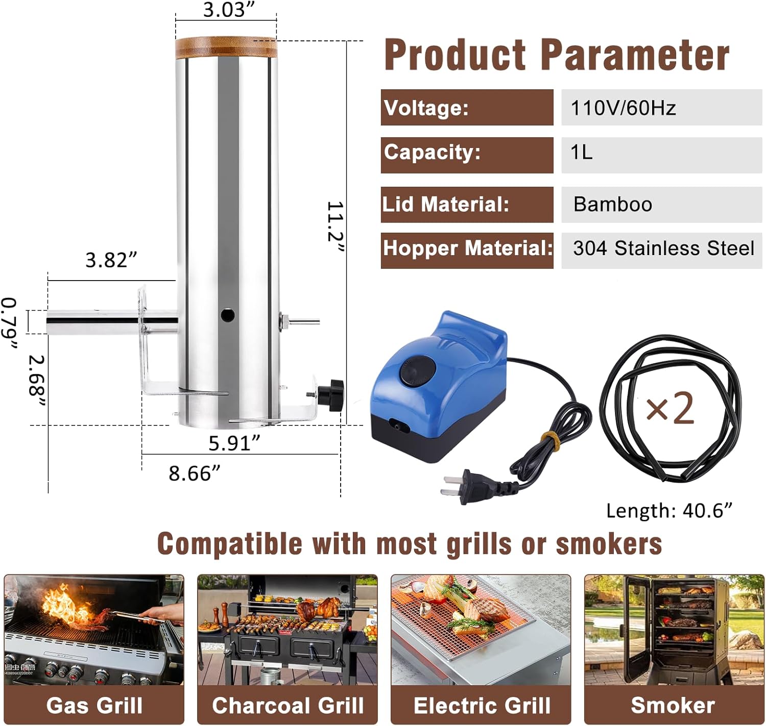 YUCHENGTECH Cold Smoke Generator Outdoor Smoke Generator Smoke Tube for Pellet Smoker Cold Smoker Box Stainless Steel Portable Electric Smoker with Air Pump Hot & Cold Smoking Works with Any Grill