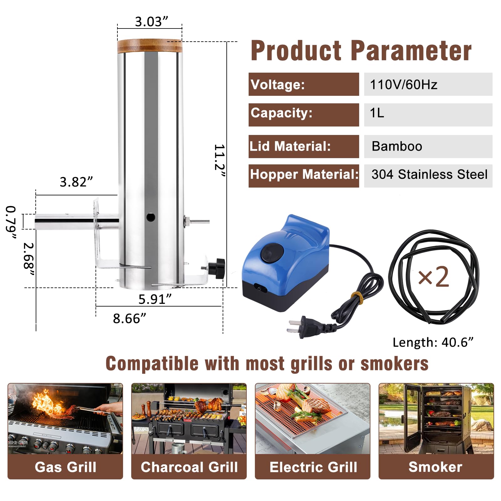 YUCHENGTECH Cold Smoke Generator Outdoor Smoke Generator Smoke Tube for Pellet Smoker Cold Smoker Box Stainless Steel Portable Electric Smoker with Air Pump Hot & Cold Smoking Works with Any Grill