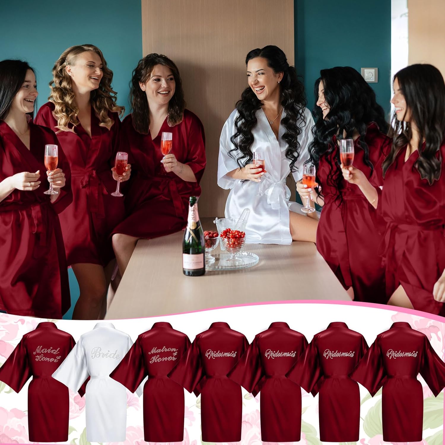 Coume 7 Pcs Bride Silk Robes Bridesmaid Satin Robes Bridal Shower Kimono Clothes for Women Bridal Shower Wedding Favors