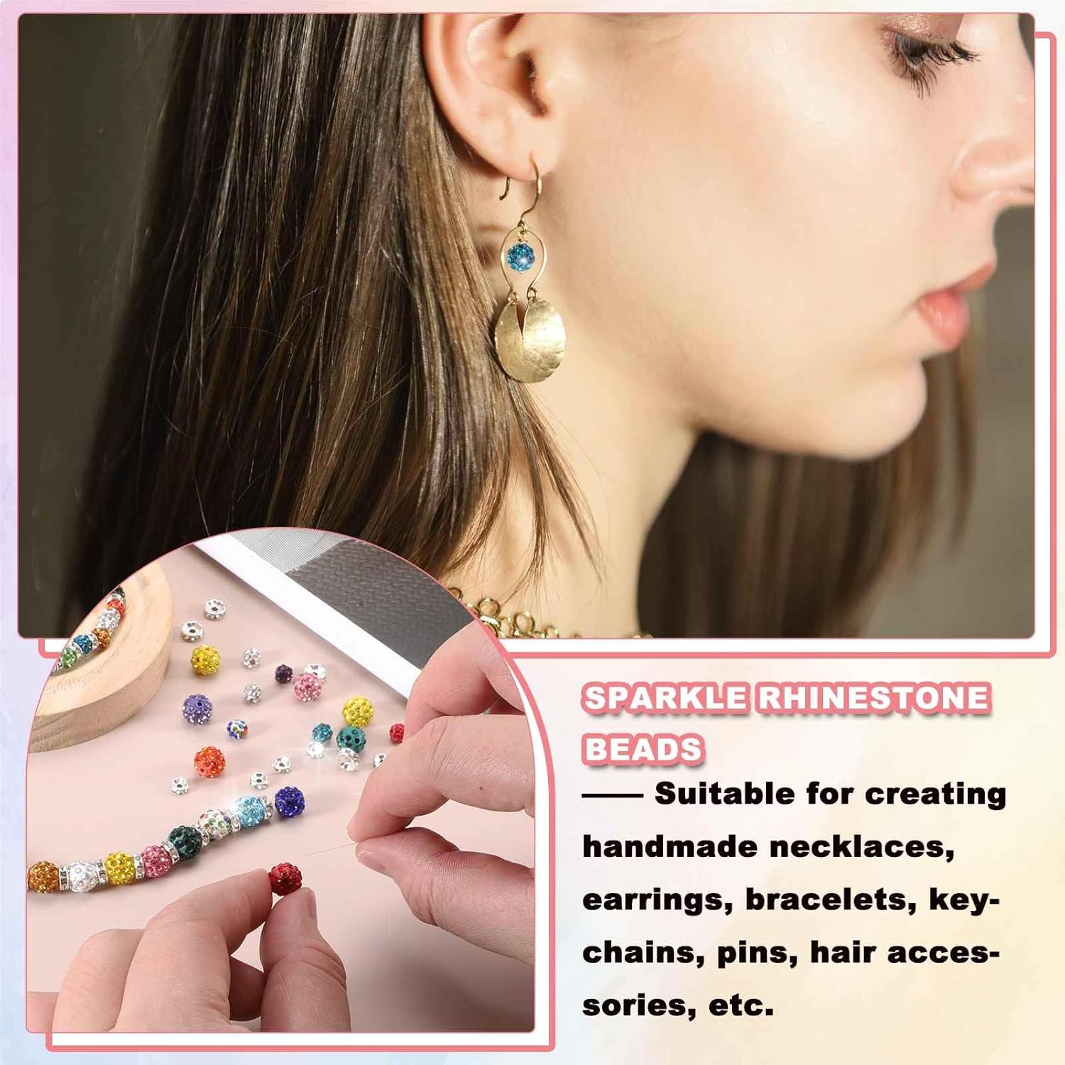 MECCANIXITY 100 Pcs 6mm Rhinestone & Spacer Beads for Jewelry Making, Sparkle Disco Ball Design Crystal Clay Assorted Gems Bulk for Pens Bracelet Necklace Earring DIY Crafting, Red - Image 5