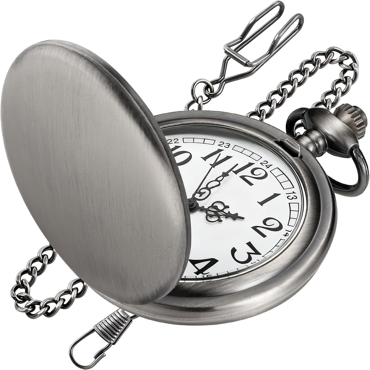 Smooth Black Pocket Watch for Men Quartz Arabic Digital Dial with Chain,Smooth Quartz Men's Pocket Watch