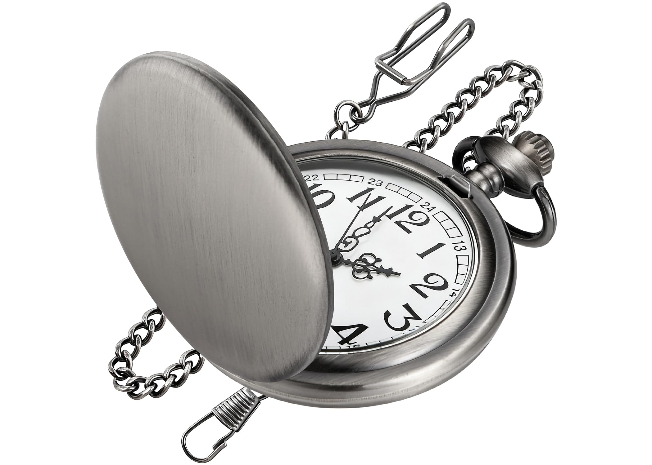 RealpooSmooth Black Pocket Watch for Men Quartz Arabic Digital Dial with Chain,Smooth Quartz Men's Pocket Watch