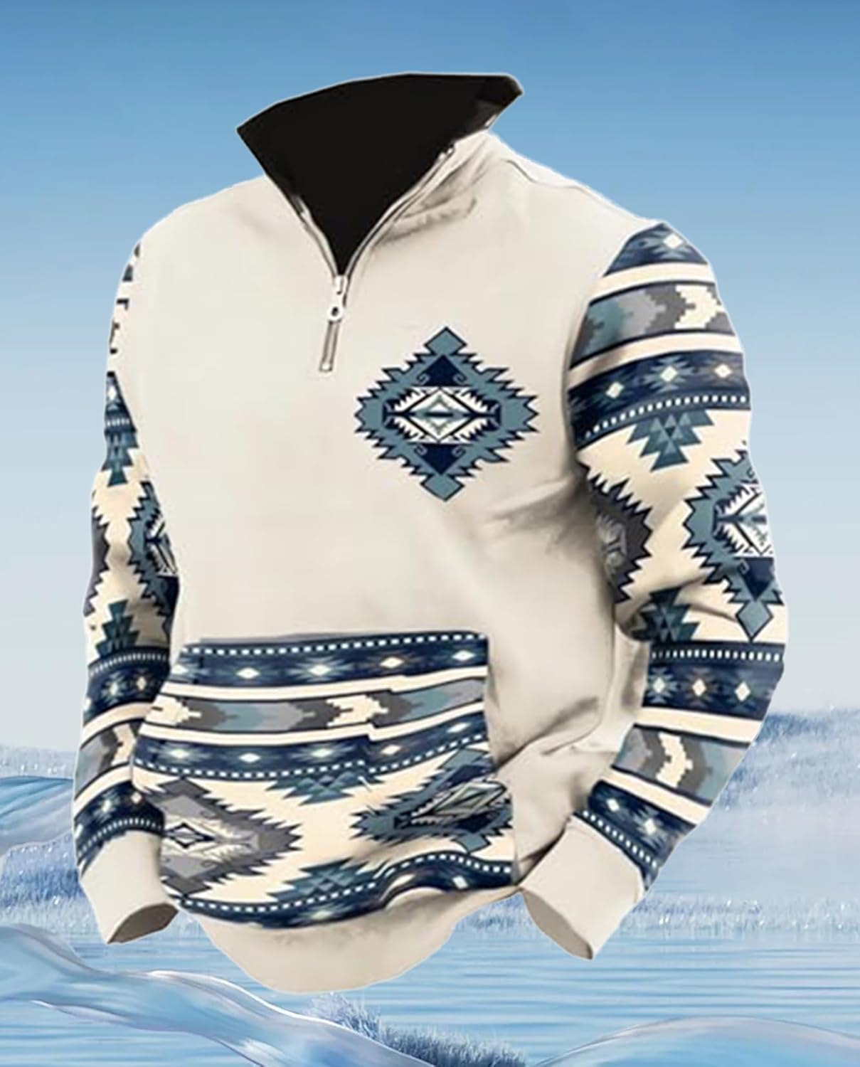 Western Sweatshirts for Men Aztec Cowboy Vintage Graphic Fleece Hoodie Mens Quarter Zip Pullover Country Jacket - Image 5