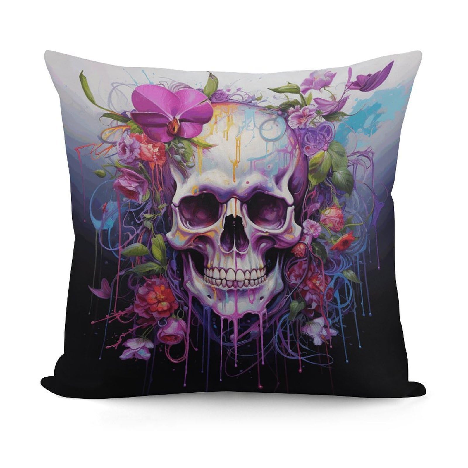 VstaDank Flowers and Skulls Throw Pillow Cover Soft Square Cushion Cover Art Artwork Pillow Covers Mordern Couch Pillow Covers Decorative Cushion Case for Chair Couch Bedroom Living Room