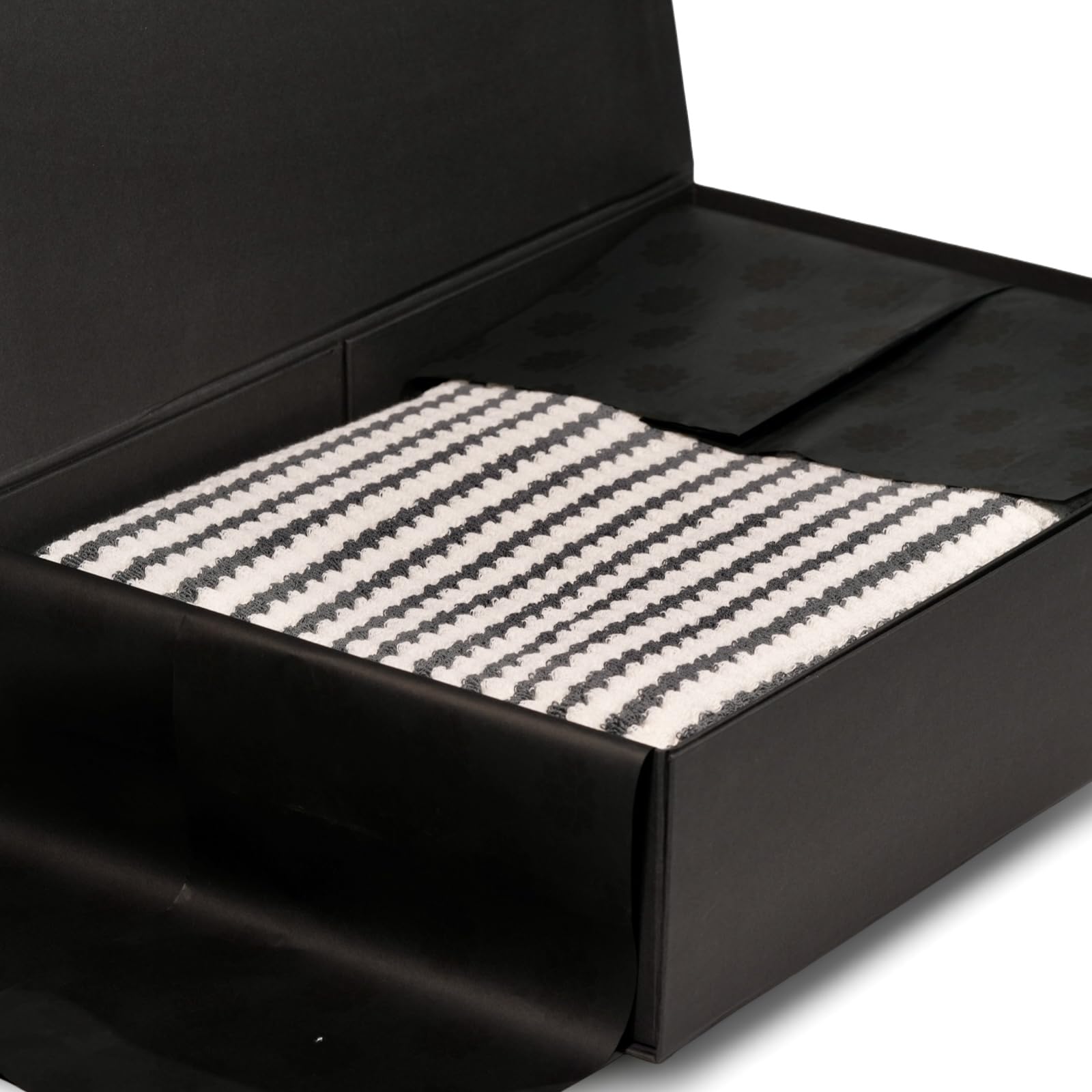 Soie Satinée - Juego de 3 toallas de mano Gaufre Tissage, colección Boutiq Home Collection, Fumé Dégradé Ivoire Rayures