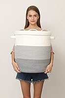 Vista 2 de Cesta de almacenamiento extra grande de 16 x 16 x 18 pulgadas con tapa, cestas de almacenamiento de cuerda de algodón, canasta de lavandería