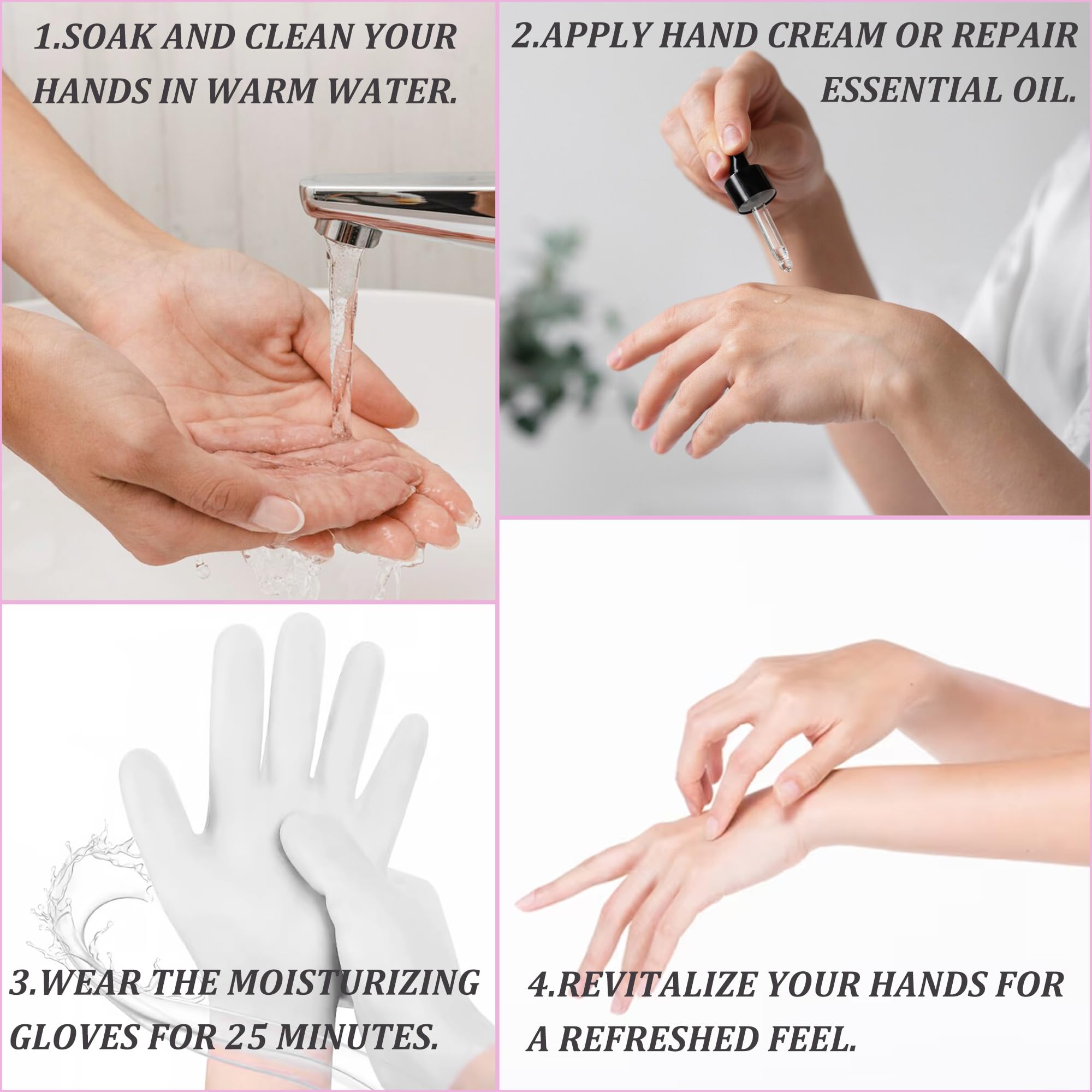Idratante Silicone Guanti Spa Gel Guanti In Silicone Guanti Da Sonno Riutilizzabile per Femminile Cura delle Mani Riparazione Secco Rifinito Rugoso Morbido Calli (2 paia rosa & bianco)