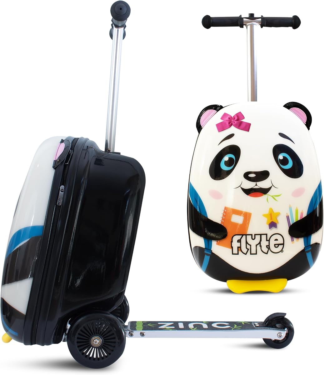 Maleta para patinete Equipaje plegable para niños - Penni el Panda, carcasa rígida de 18 pulgadas, con ruedas, 2 en 1, capacidad de 25 litros