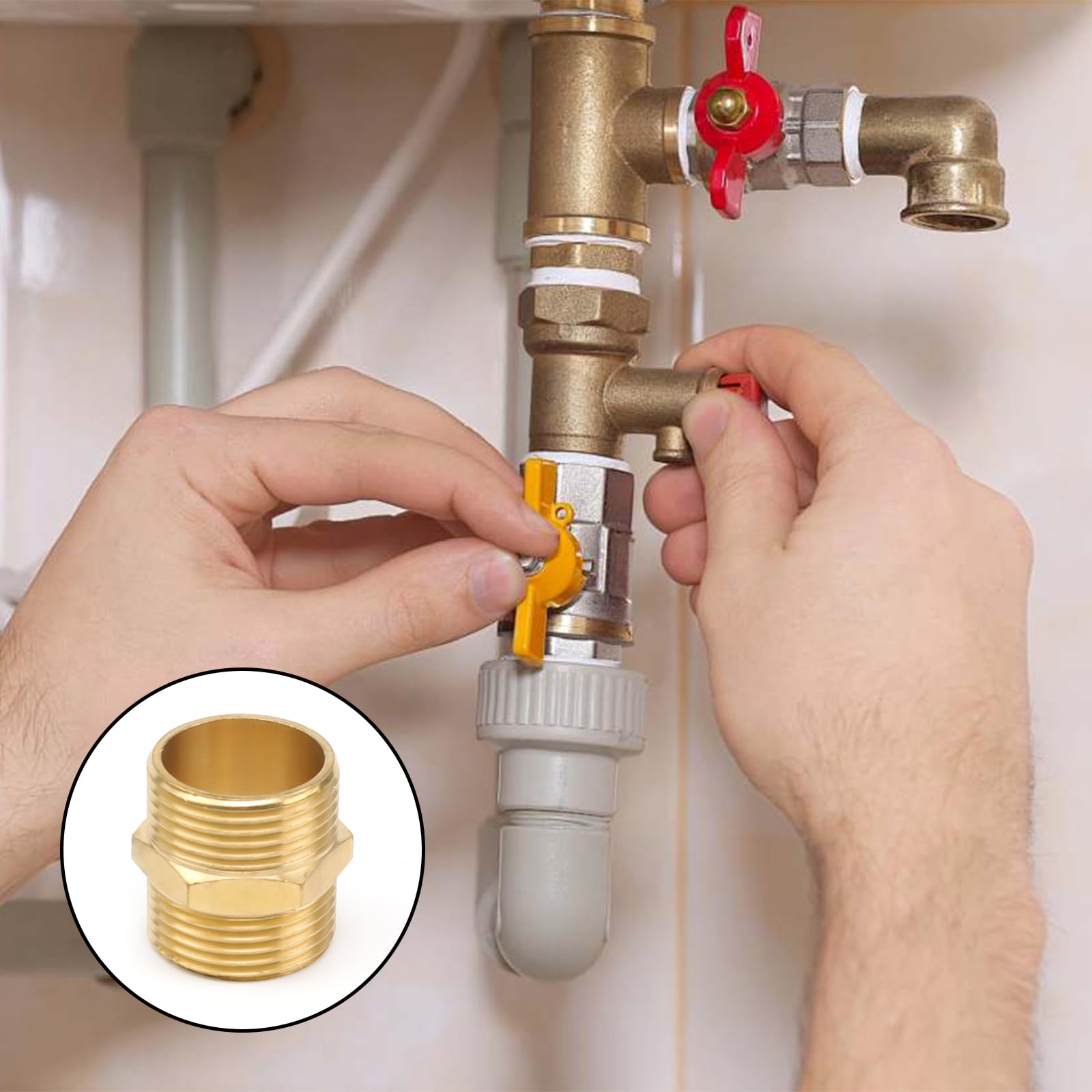 Lot de 4 raccords doubles 1" en laiton 1" - Double raccord G1 (diamètre 32,5 mm) - Raccords doubles en laiton - Pour installations de chauffage d'eau potable, installations sanitaires