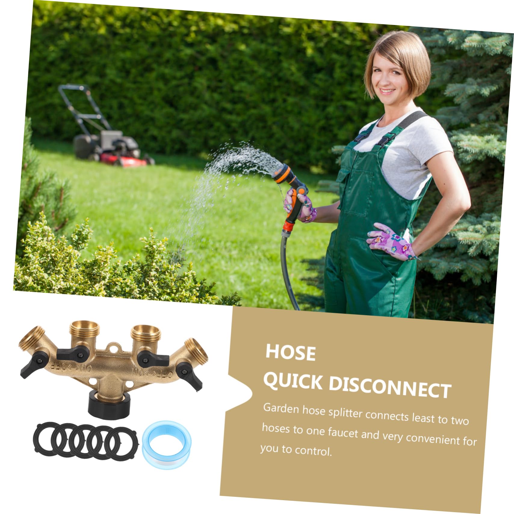 jojofuny Sdoppiatore Rubinetto Giardino in Ottone a 4 Vie, Valvola a Sfera, Senza Perdite, Facile da Installare per Irrigazione e Lavaggio Auto