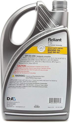 Miniatura 9 de D-A LUBRICANT COMPANY 52264, Aceite de motor sintético completo SAE 5W-40, 1 galón
