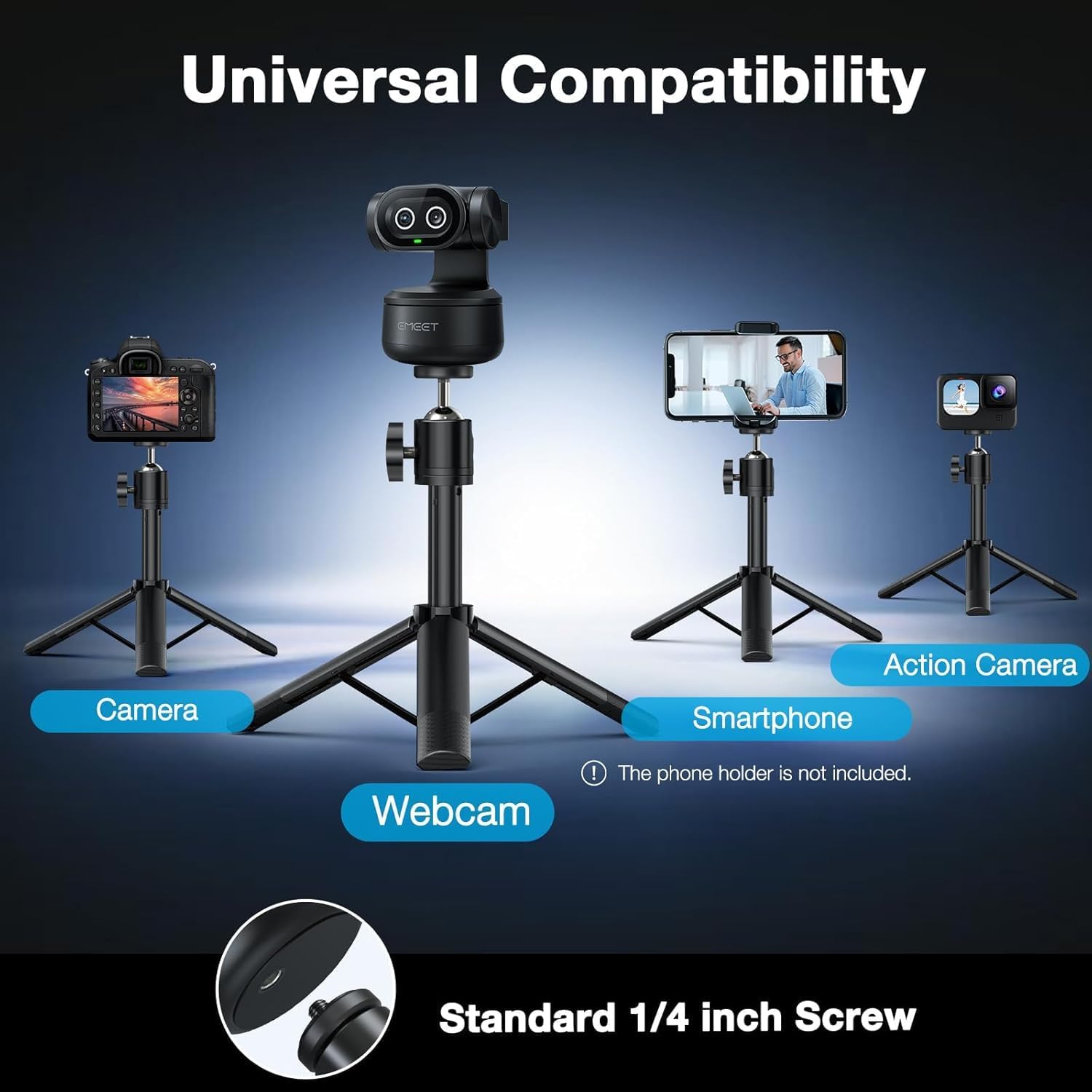 EMEET PIXY Dual-Camera AI-Powered PTZ Camera 4K with Tripod, AI Tracking, PDAF&AI Autofocus 0.2s, 1/2.55'' Sony Sensor, 3 Mics, Presets, 4K Webcam for Streaming, OBS/Twitch/Switch 2 Compatible