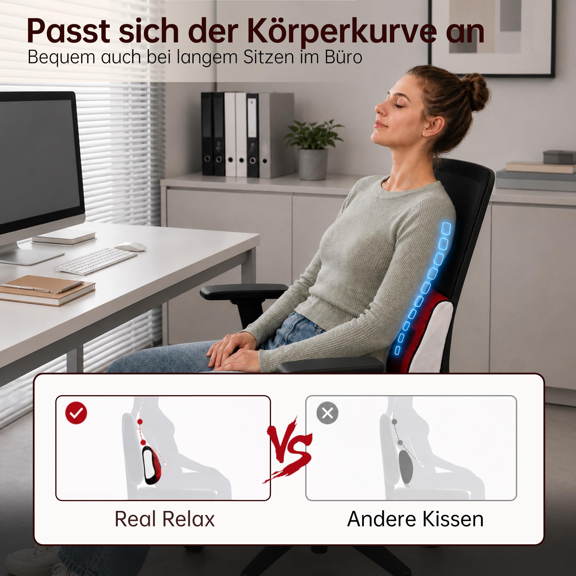 Real Relax Shiatsu 3D-Massagekissen mit Wärmefunktion für Nacken, Rücken & Lenden – Elektrisches Massagegerät für Zuhause, Geschenk für Männer und Frauen