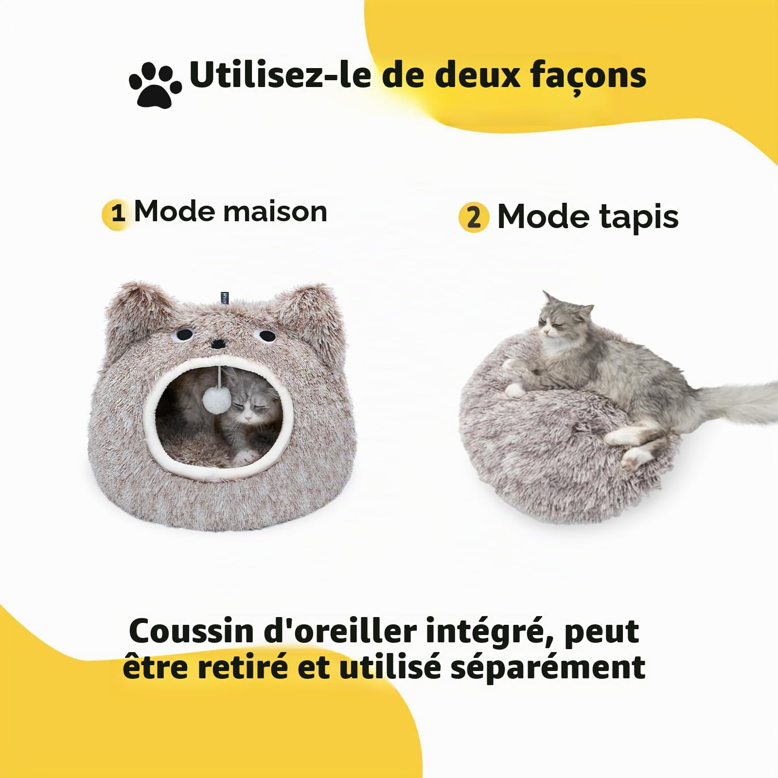 CATISM Niche pour Chat – Lit Lavable en Peluche pour Chat – Coussin Moelleux pour Chaton Chiot lit pour Animal Domestique