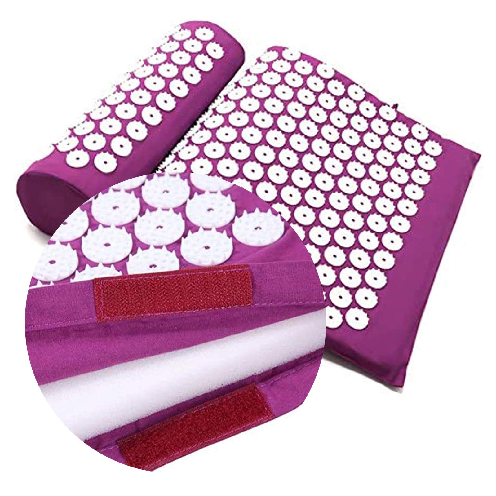 Akupressur-Set, Akupressurmatte Mit Akupressur-Kissen Im Günstigen Set, Vitalisierende Matte Für Den Rücken Und Kissen Für Den Nacken, Wohltuende Entspannungsmatte,Lila