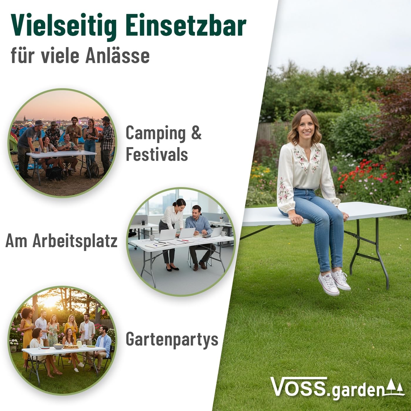 VOSS.garden 2X Klapptisch 180x74x74cm, Campingtisch, Gartentisch, Kunststoff & Stahlgestell