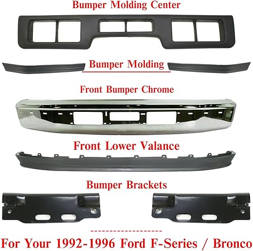Miniatura 2 de Acero cromado para parachoques delantero + panel de cenefa inferior + molduras centrales + soportes izquierdo del conductor y lado derecho del