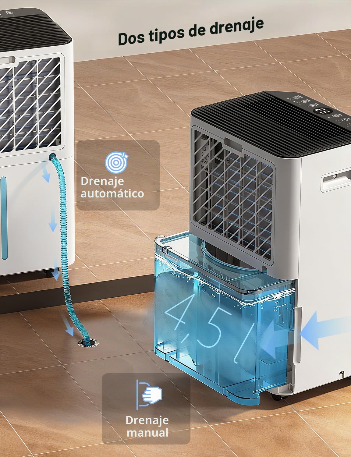 HUMILABS Deshumidificador eléctrico 20L para piezas de 60m²/App & WLAN deshumidificador/con manguera de drenaje/tanque de agua de 4,5L/3 modos de funcionamiento/temporizador 24h