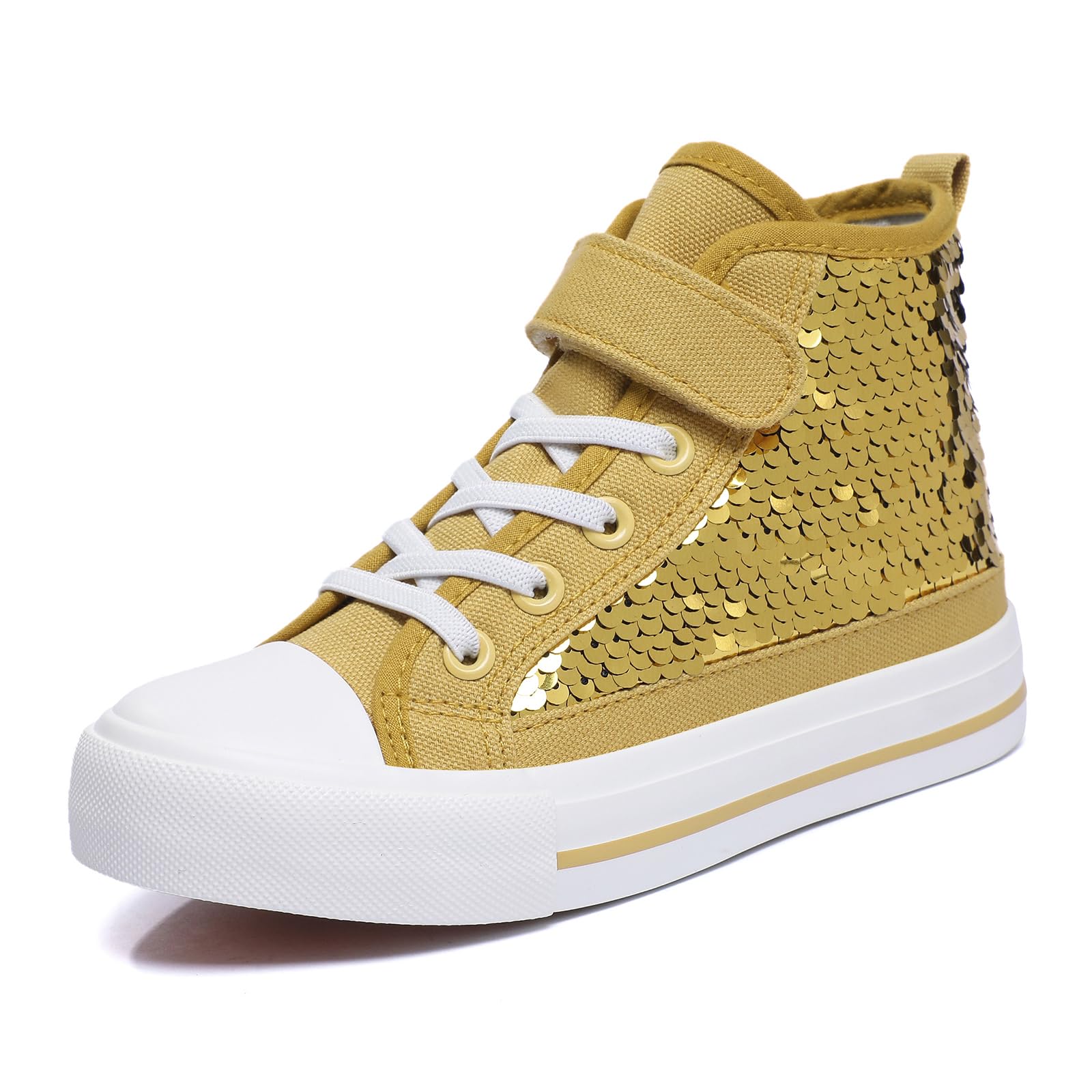 Kids Sparkle Sequins High Top Casual Adjustable Strap Canvas Shoes Girls and Boys Glitter Sneakers