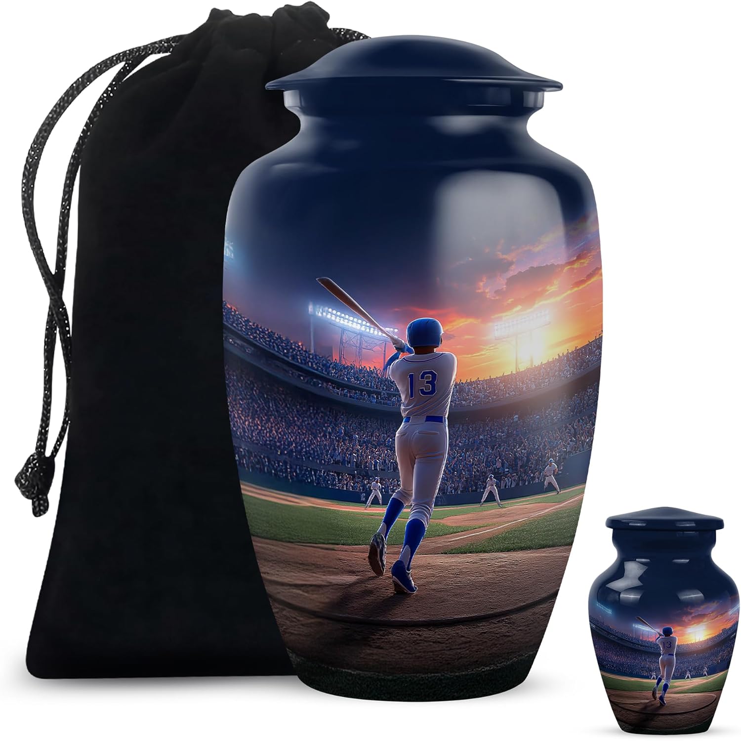 Baseball Large Urns for Human Ashes Adult Female and Male 3 Inch & 10 Inch - Sunrise Memorial Urn for Human Ashes Adult Men - Blue Large Urns for Father and Mother Remains