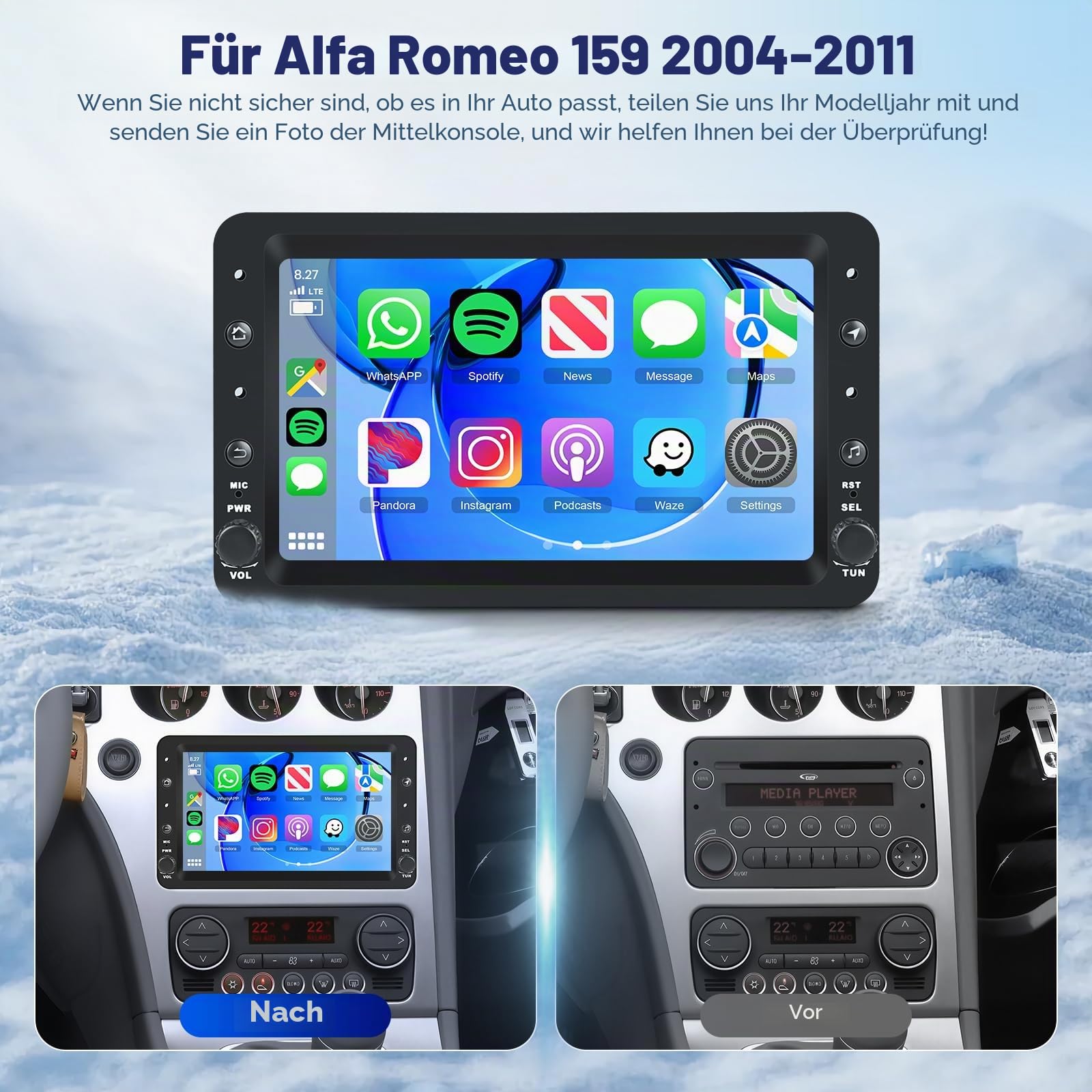 VECHTEL DAB+ Autoradio 2G+64G Android 15 für Alfa Romeo 159 2004-2011, 7 Zoll HD Touchscreen Auto Radio mit Drahtlos Carplay Android Auto GPS Wi-Fi Bluetooth 2USB FM RDS Radio Rückfahrkamera