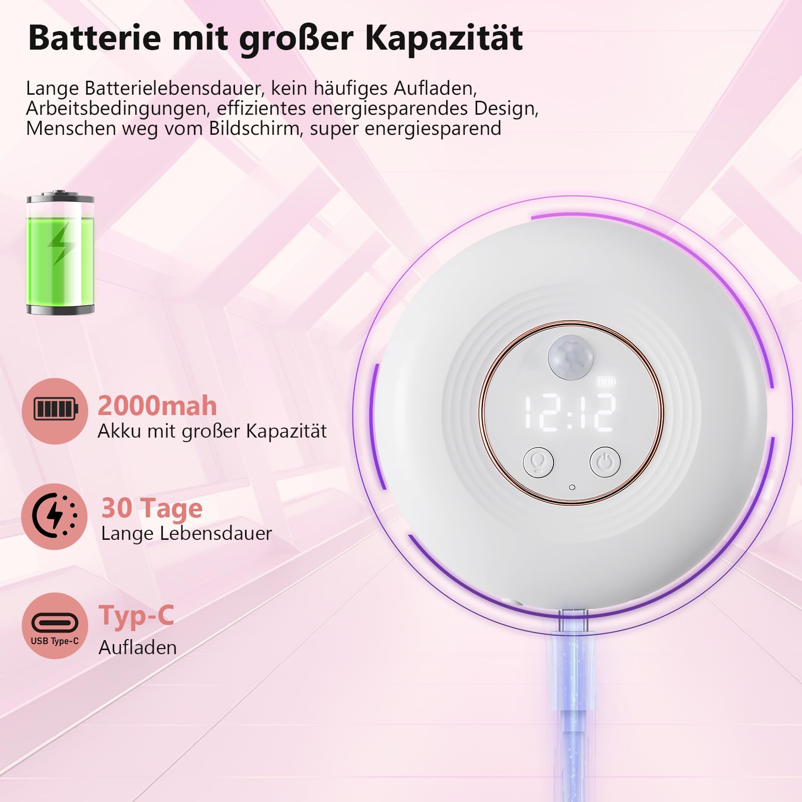 Portaspazzolino UV con Disinfezione, Portaspazzolino Automatico Senza Fili con Funzione di Asciugatura e Luce Notturna, 2000mAh, Funzione di Ricarica USB e Display Digitale