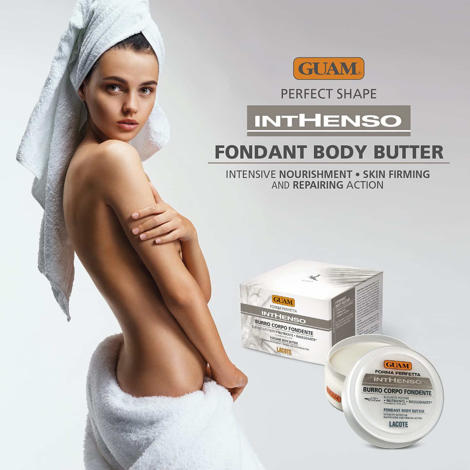 Guam, Inthenso Körperbutter Zart Schmelzend, Körpercreme mit Hoher Nährender und Straffender Wirkung, für Trockene und Dehydrierte Haut, Made in Italy, 250 ml Packung (Packung mit 2)