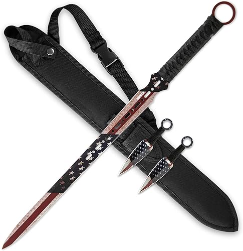Dispatch Full Tang Tactical Katana Ninja Sword Machete de hoja fija de acero inoxidable con funda para caza, campamento al aire libre, supervivencia