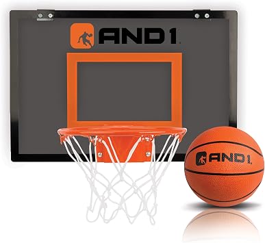 AND1 Over The Door Mini Hoop: - 18x12 Easy to Install Portable Basketball Hoop with Steel Rim, Includes 5 Mini Basketball, Indoor Game Set for Children and Adults