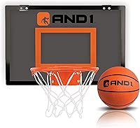 AND1 Over The Door Mini Hoop: - 18”x12” Easy to Install Portable Basketball Hoop with Steel Rim, Includes 5” Mini Basketball, Indoor Game Set for Children and Adults