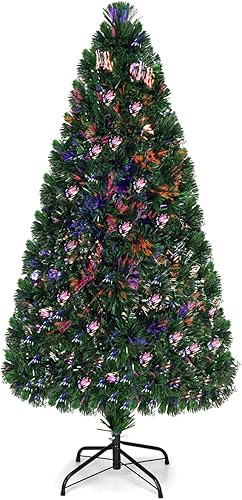 Miniatura 124 de Goplus Árbol de Navidad artificial de fibra óptica preiluminado, con luces LED multicolor y copos de nieve (6 pies)