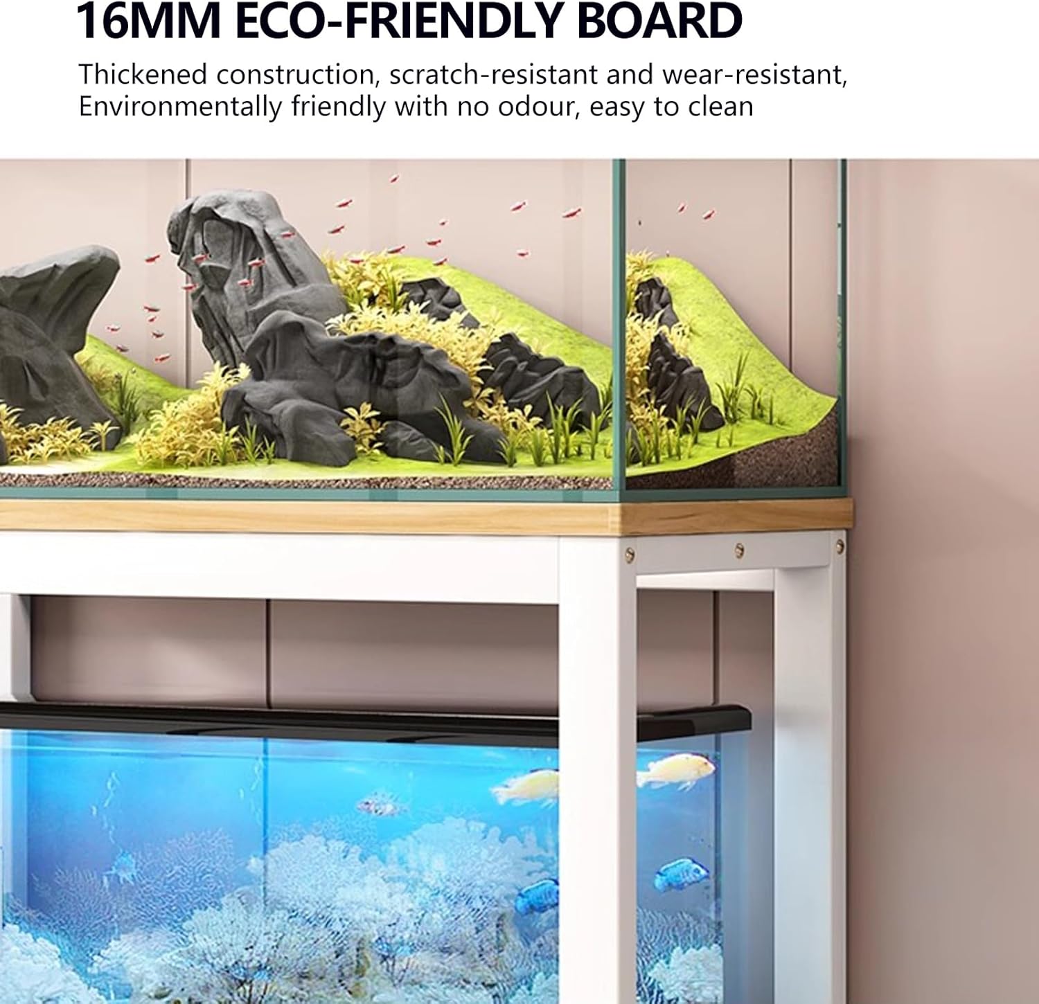 3-tier Fish Tank Stand, 16mm Thick Eco-friendly Board, Reinforced Steel Frame, Living Room/balcony(White,90x40cm/35.4x15.7in)