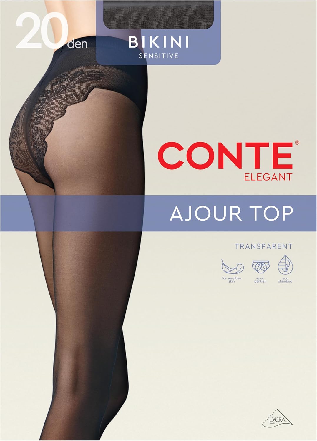 Conte French Cut Sheer Pantyhose Tights with Lace Top Panties Bikini 20 Den - Image 6