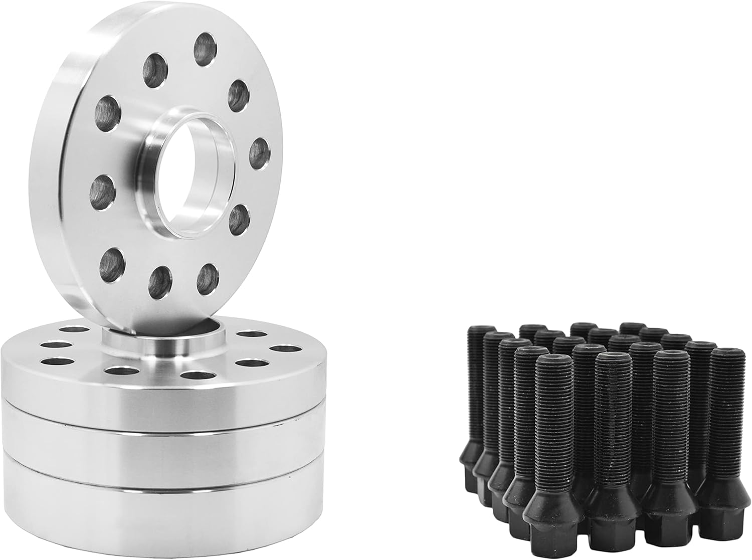 4 Pc New Model 20mm & 25mm Staggered Hubcentric Wheel Spacers + Black Conical Lug Bolts | 5x112mm | 66.6mm | 2009-2024 A4 A5 A6 A7 A8 All Road S4 S5 S6 S7 RS5 RS7 Q5 SQ5 W/Aftermarket Wheels