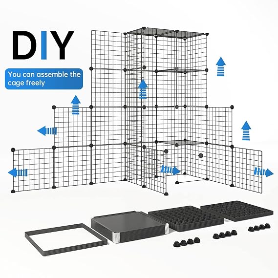 Oneluck Large Cat Cage Enclosures Indoor Detachable Metal Wire Kennels DIY Playpen Kitten Crate Large Exercise Place Ideal for 1-4 Cats (Without Platform)