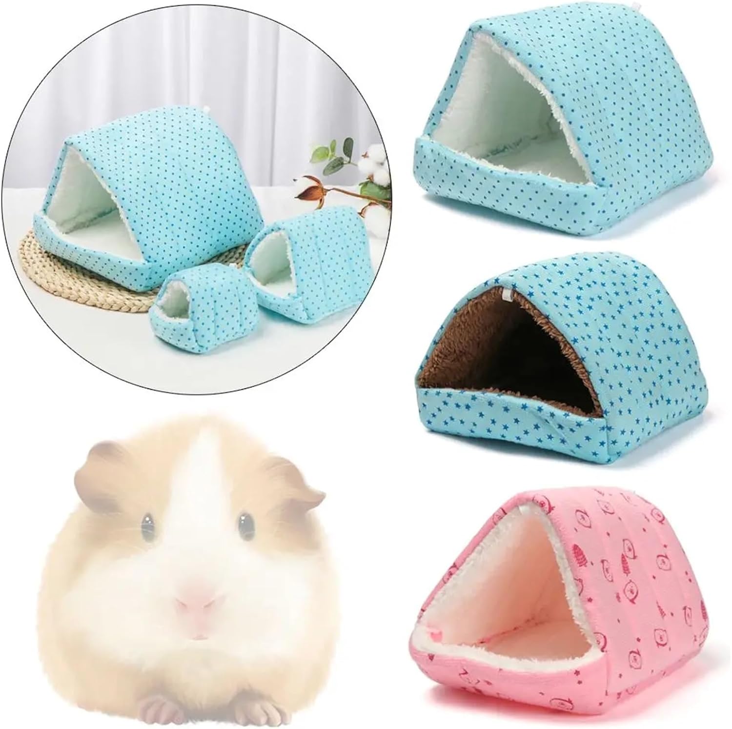 Guinea Pig Bed Cute Winter Warm Hamster House Cartoon Print Small Animal Sleeping Bed Guinea Pig Nest Rabbit Squirrel Rats Mini Cage Soft Mat(Color5,X-Large)