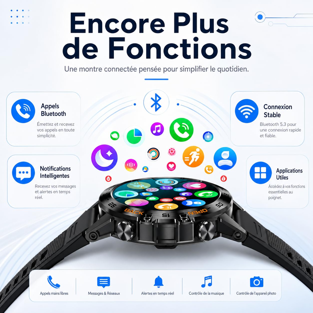 Onyxus Fitforce K52 Montre Connectée Bluetooth avec Appels, Écran Renforcé, Suivi du Sommeil, Autonomie 5 à 7 Jours, Montre Sport Étanche pour Homme Femme (Orange)