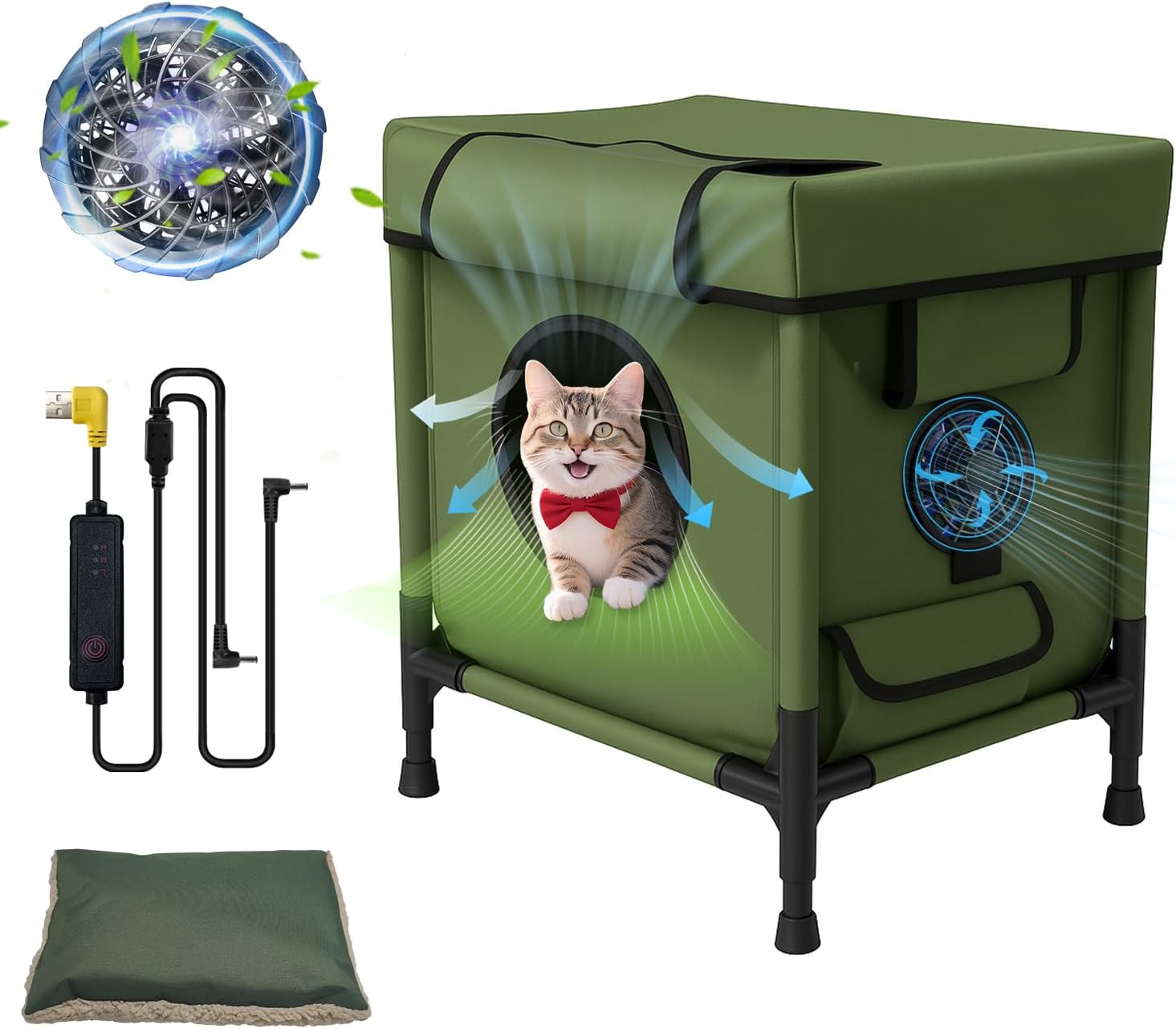 Cooling Cat House for Summer Outdoor - Pet Cool Bed with Cooling Fan for Outside Weatherproof and Waterproof Cat Shelter