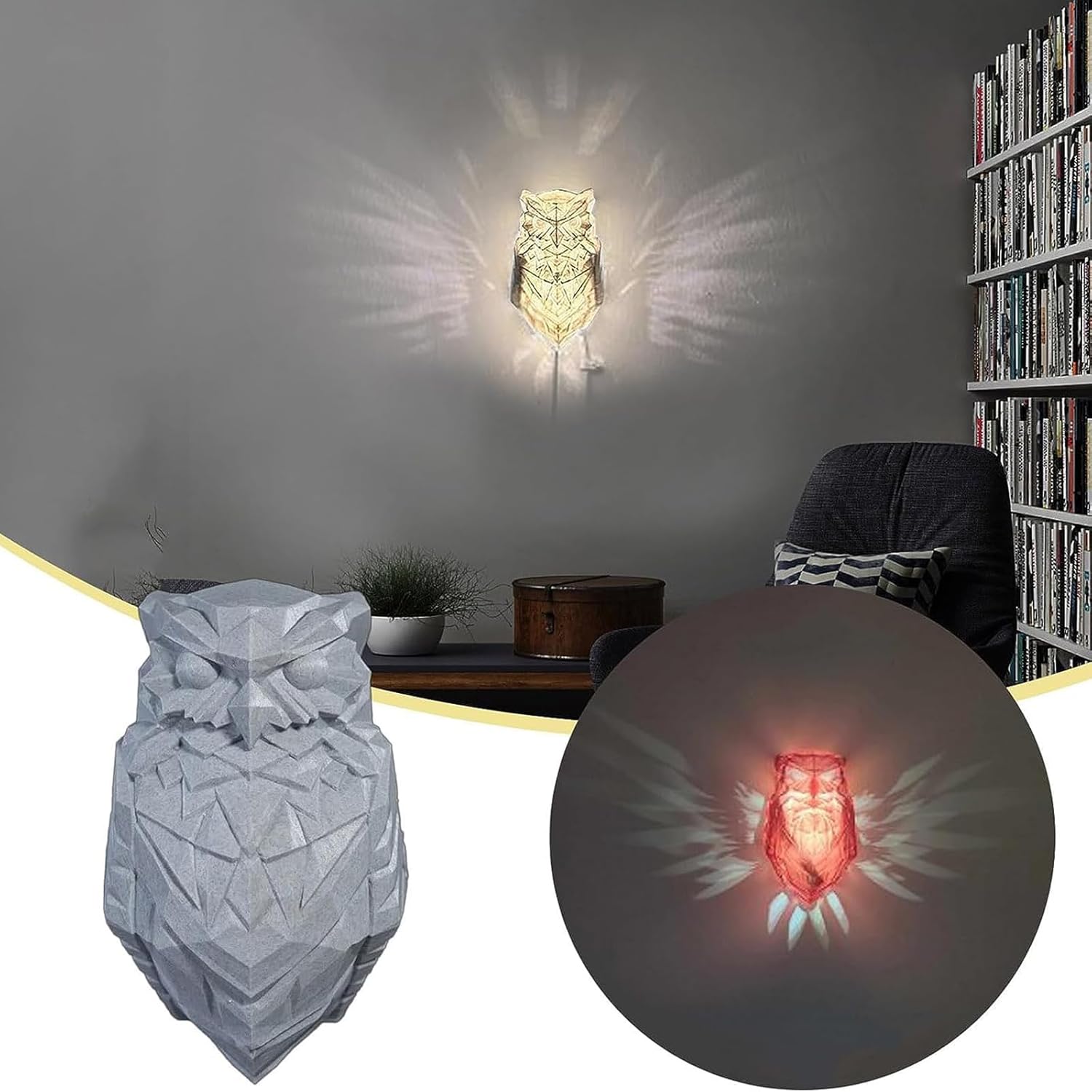 3D Owl Eagle Night Light Animal Led Touch Switch Decor Wall Sconce Optical Illusion Lamps LED Table Lamp Xmas Home Love Birthday Children Kids Decor Toy Gift (B)