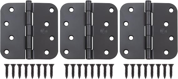 4 Door Hinges, 5/8 Radius Corner, Matte Black, 3-Pack