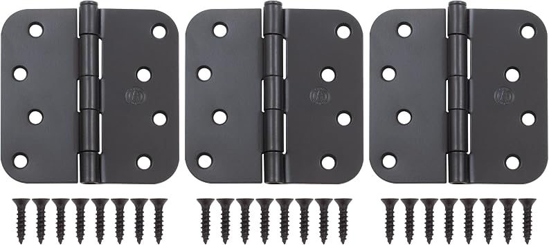 4 Door Hinges, 5/8 Radius Corner, Matte Black, 3-Pack
